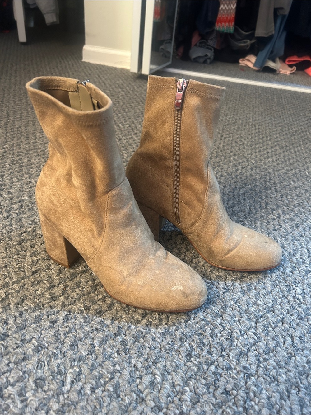 Marc Fisher Tan Suede Block Heel Ankle Boots